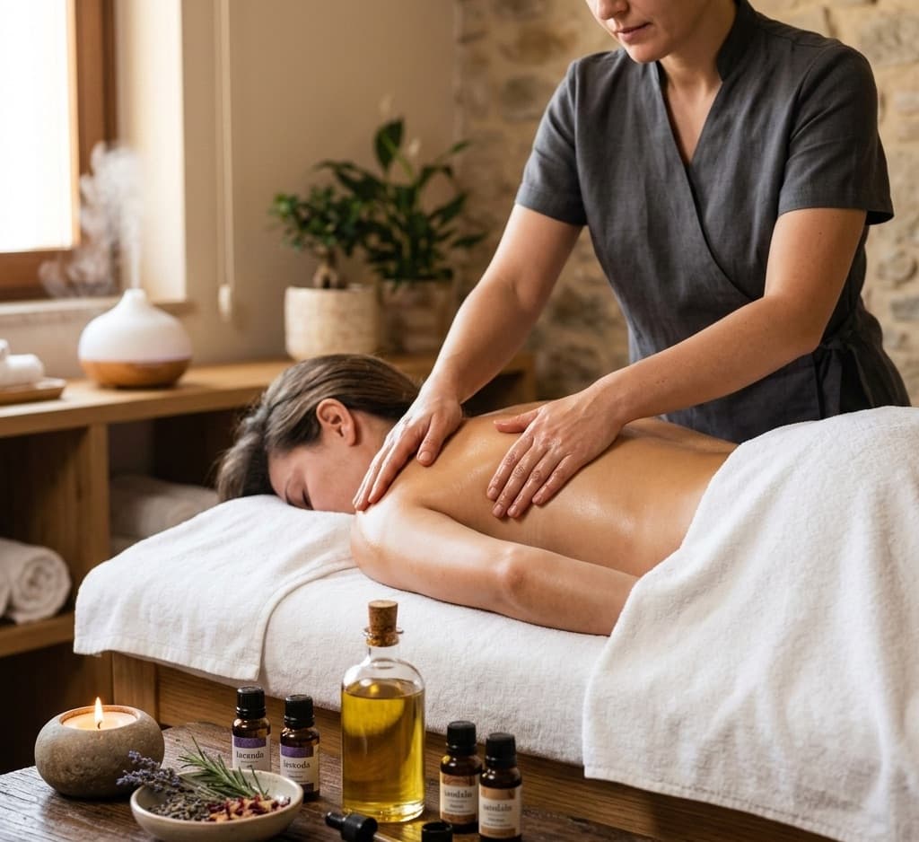 Aroma oil wellness massage with essential oils